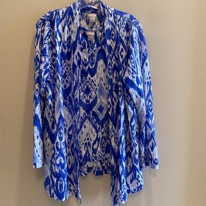 Chicos Ikat linen tank & matching cardigan SET white cobalt Chicos 2 (LARGE)